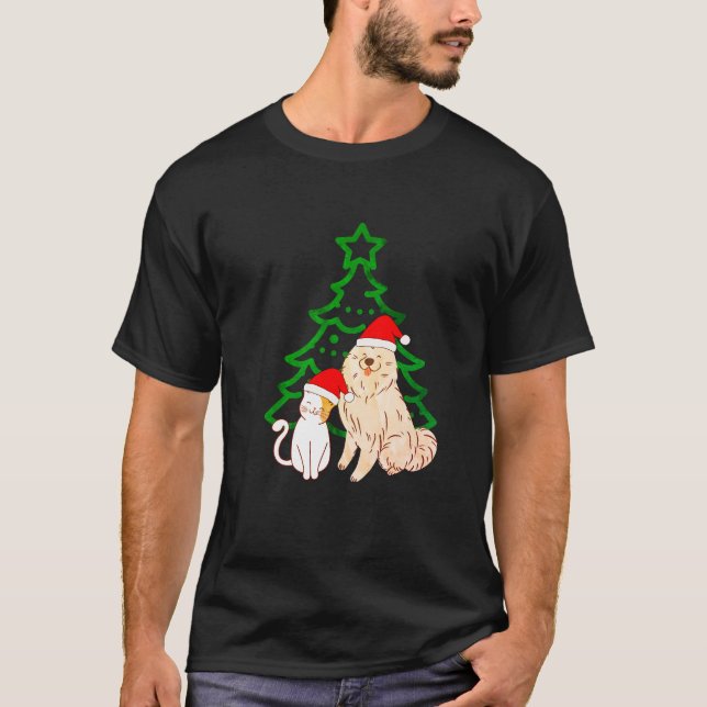 Camiseta Clásico de sonrisa de perro y gato curado en árbol (Anverso)