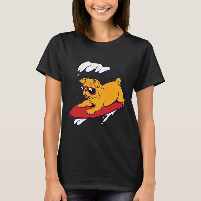 Camiseta Clásico de surf de pug 17 (Anverso)