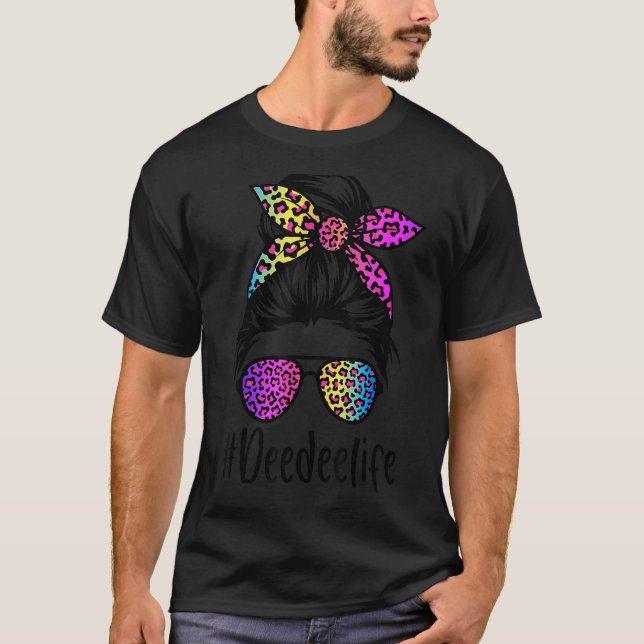 Camiseta Clásico Deedelife Messy Bun Rainbow Leopard Mothe (Anverso)