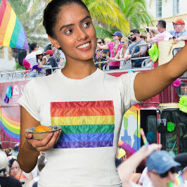 Camiseta Clásico del Orgullo Gay Faux Seda Rainbow Flag Div