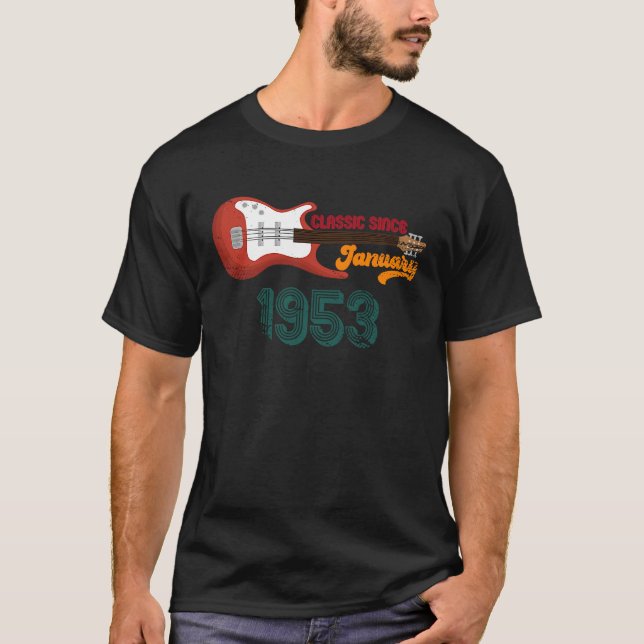Camiseta Clásico desde enero de 1953 70º cumpleaños guitarr (Anverso)