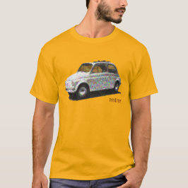 Camiseta Clásico Fiat 500 en blanco sobre oro