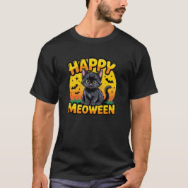 Camiseta Clásico Gato Negro Feliz Meoween