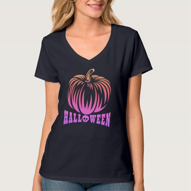 Camiseta Clásico grabado de calabaza de Halloween (Anverso)