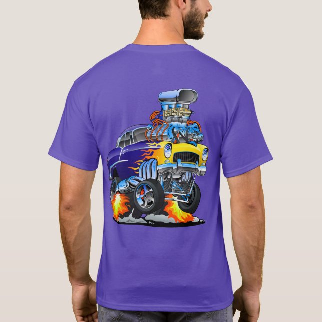 Camiseta Clásico Hotrod Muscle Car Flames Big Engine (Reverso)