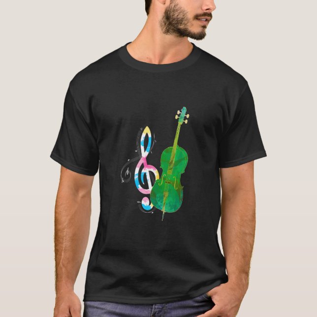 Camiseta Clásico Instrumento Musical Cellist Treble Clef C (Anverso)