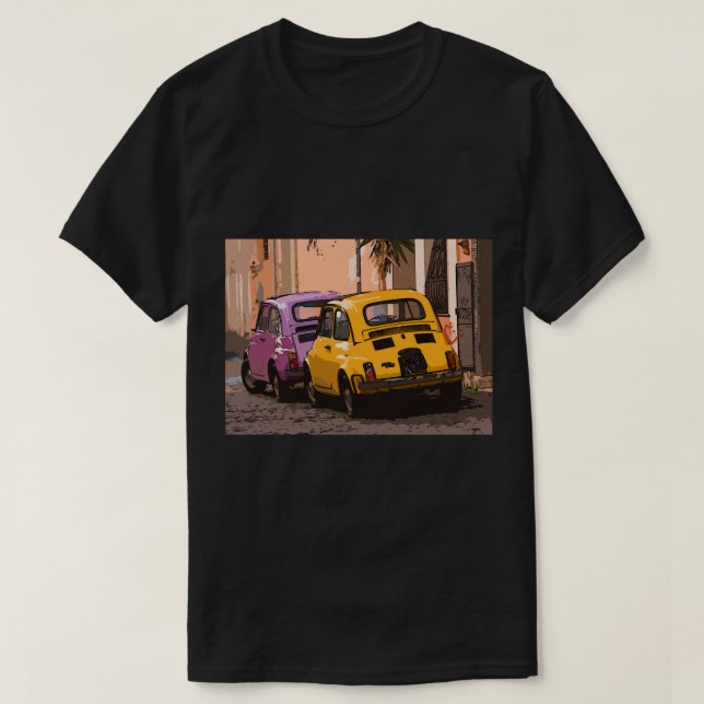 Camiseta Clásico italiano Fiat 500 coches en Roma Italia (Diseño del anverso)