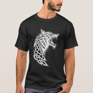Camiseta Clásico Knotwork Fenrir u2013 Nórdico Wolf & Norse