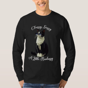 Camiseta Clásico Sassy negro y blanco Tuxedo gatos madre gr