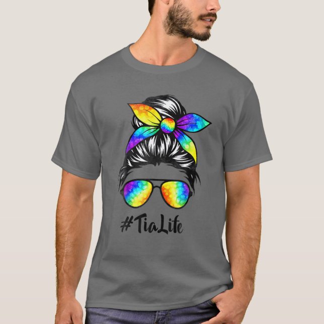 Camiseta Clásico Tia Life Messy Hair Bun Tie Dye Women Mola (Anverso)