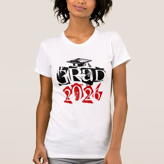 Camiseta Class of 2026 grad grunge red text graduation (Anverso)