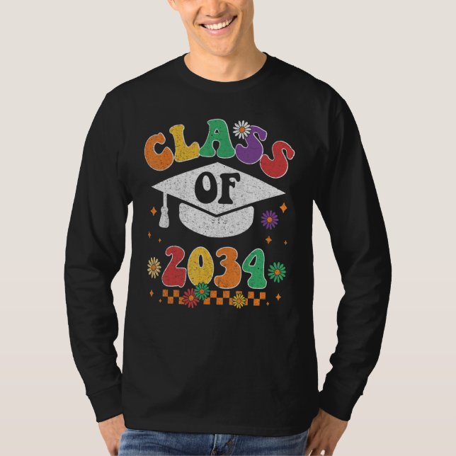 Camiseta Class Of 2034 Grow With Me Pre K Graduate Groovy R (Anverso)