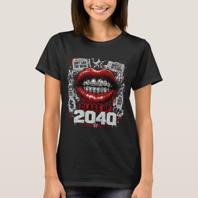Camiseta Class of 2040 Diamond Grillz, Labios Rojo (Anverso)