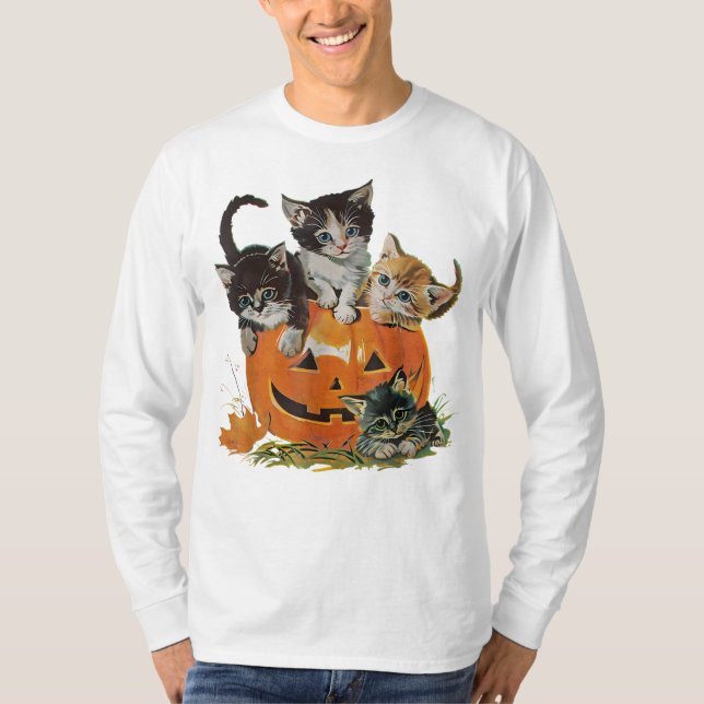 Camiseta Classic 90s Cat Pumpkin Halloween Retro Floral Spo (Anverso)
