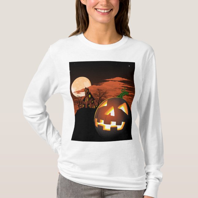 Camiseta Classic Halloween Jack-O-Lantern Creepy House (Anverso)