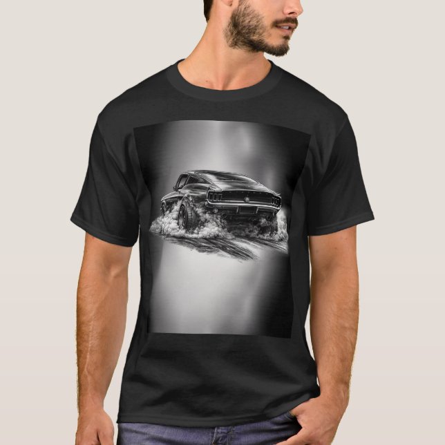 Camiseta Classic Muscle Car Burnout Black & White  (Anverso)