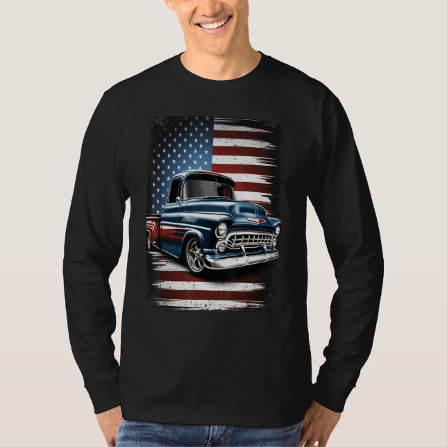 Camiseta Classic Old Pickup Truck American Flag 4th of July (Anverso)