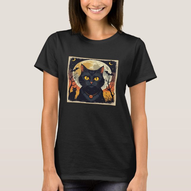 Camiseta Classic Retro Black Cat Halloween T-Shirt Classic  (Anverso)