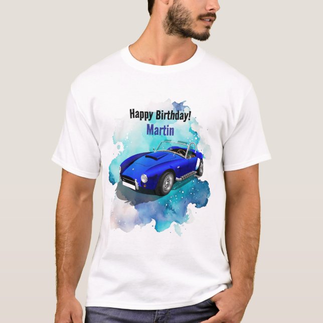 Camiseta Classic Retro Blue Sports Car Aventura de cumpleañ (Anverso)