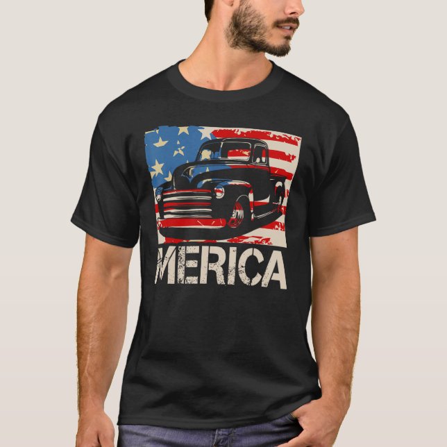 Camiseta Classic Truck  Merica American flag with pickup tr (Anverso)