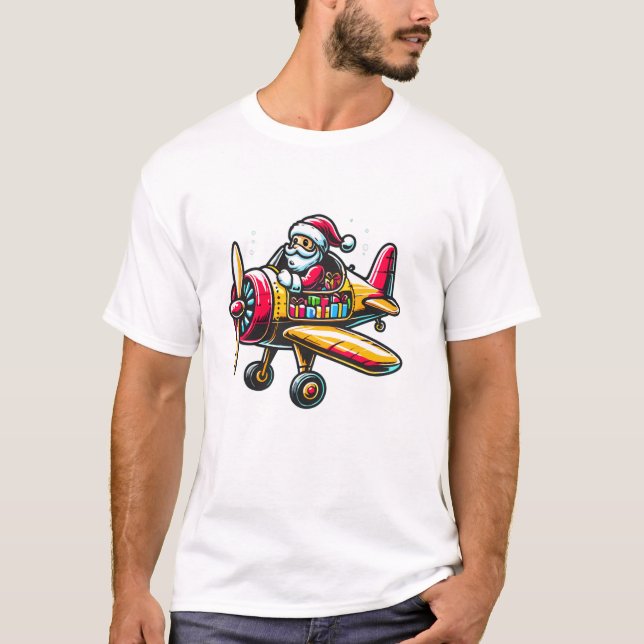 Camiseta Claus volando avión (Anverso)