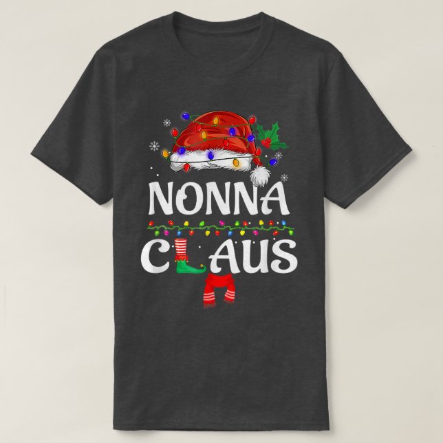 Camiseta Cláusula Nonna Familia Coincidencia Santa Hat Paja (Diseño del anverso)