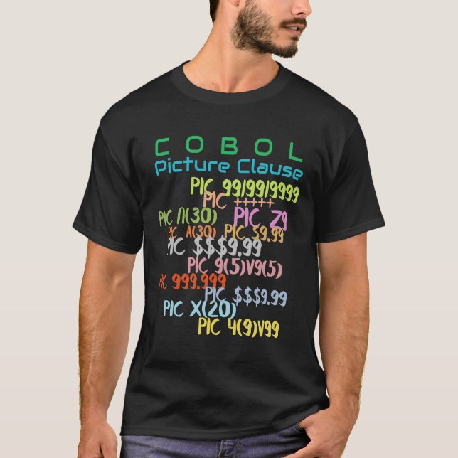 Camiseta Cláusula Picture en programación Cobol (Anverso)