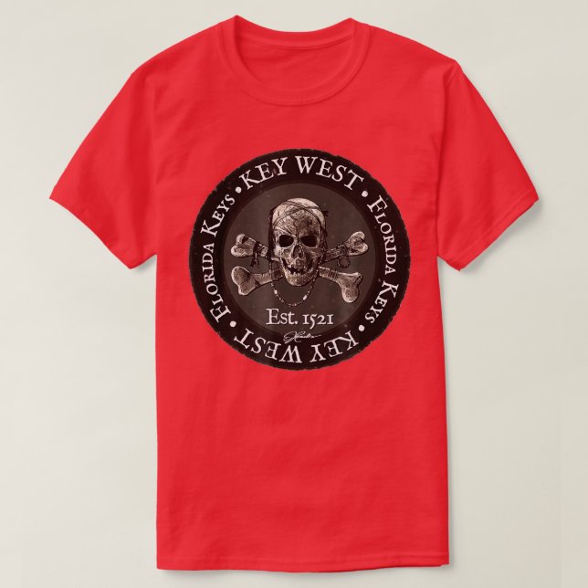 Camiseta Clave de JCombs Oeste, FL, Calavera pirata y cruce (Diseño del anverso)