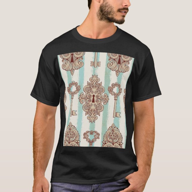 Camiseta Claves de época, cerraduras: patrón de mano libre. (Anverso)