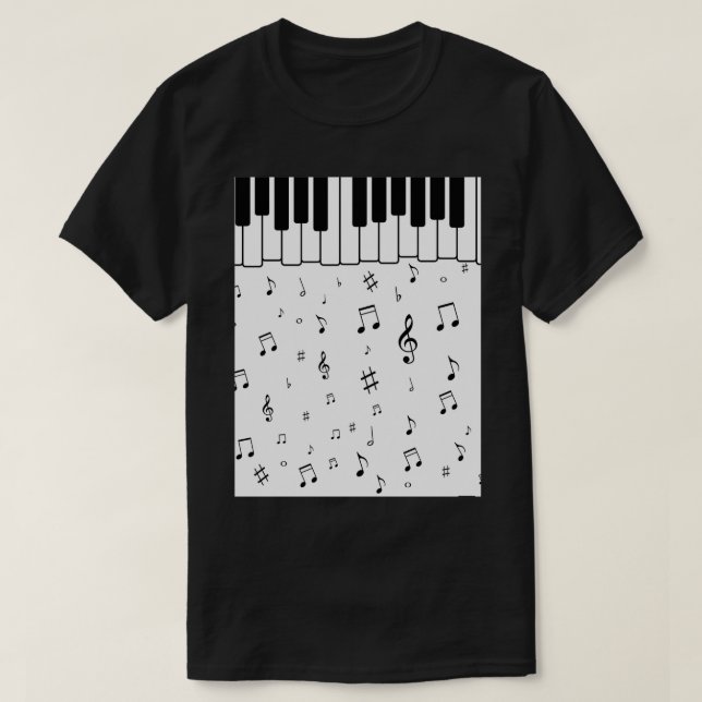 Camiseta Claves de piano con notas de música (Diseño del anverso)