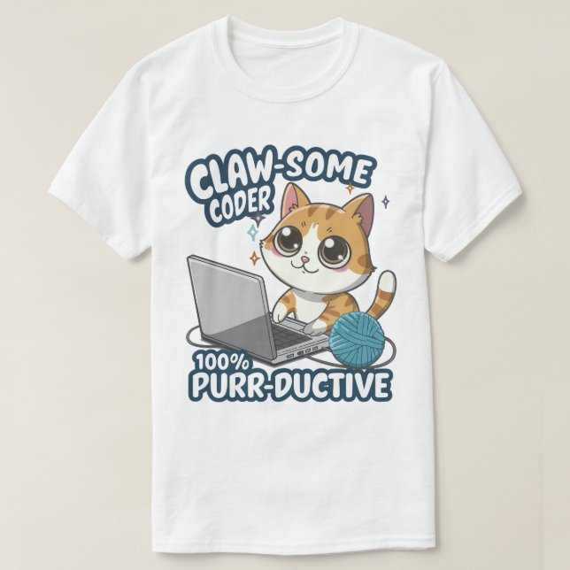 Camiseta Claw-some Coder Anime Cat T-Shirt - Programa diver (Diseño del anverso)