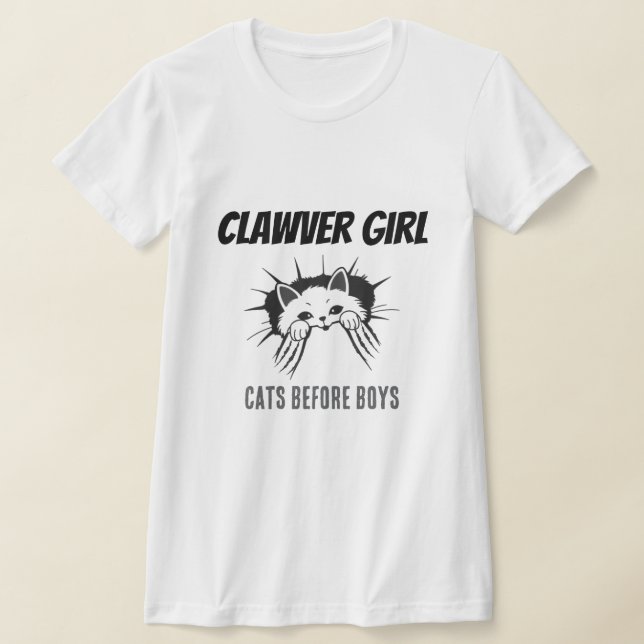 Camiseta Clawer Girl Cats Before Boys Funny Cat Shirt (Distribución)