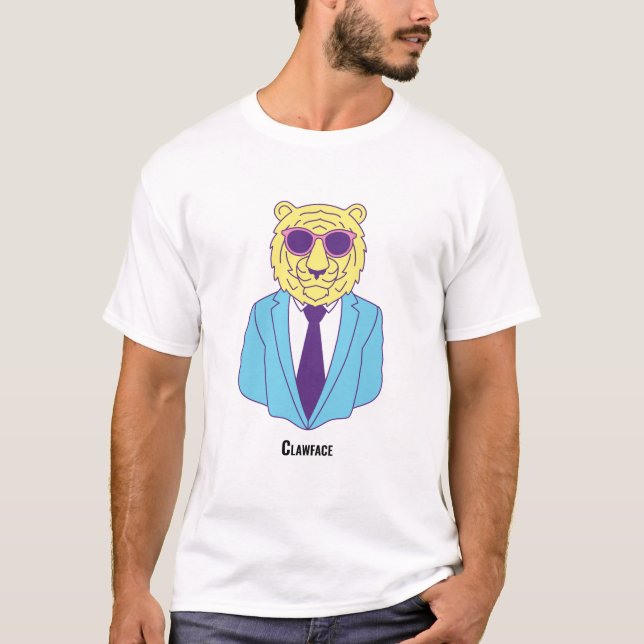 Camiseta Clawface - Tigre de traje azul con tonos rosados T (Anverso)