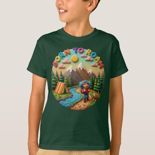 Camiseta Clay Art “Born to Roam” Camping Adventure Scene (Anverso)
