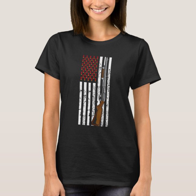 Camiseta Clay Pigeon Shooting Usa Flag Shotgun Cartridge Fl (Anverso)