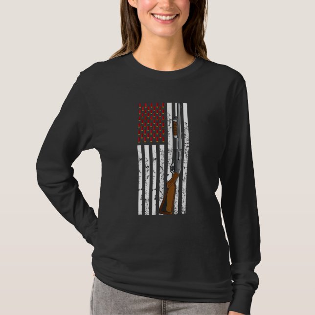 Camiseta Clay Pigeon Shooting Usa Flag Shotgun Cartridge Fl (Anverso)