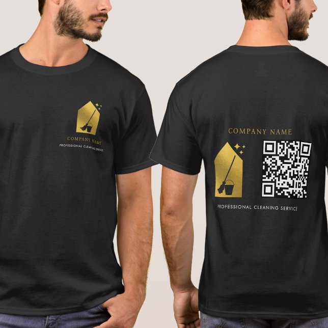 Camiseta Cleaning Cleaner Service Gold Logo QR Code Black (Cleaning Cleaner Service Gold Logo QR Code Black T-Shirt)