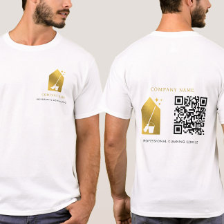 Camiseta Cleaning Cleaner Service Gold Logo QR Code White