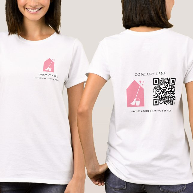 Camiseta Cleaning Cleaner Service Pink Logo QR Code White (Cleaning Cleaner Service Pink Logo QR Code White T-Shirt)