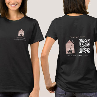 Camiseta Cleaning Service Rose Gold Logo QR Code Black