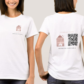 Camiseta Cleaning Service Rose Gold Logo QR Code White