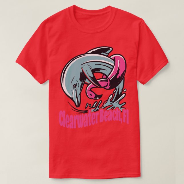 Camiseta Clearwater Beach Florida Dolphin Flamingo Floaty (Diseño del anverso)