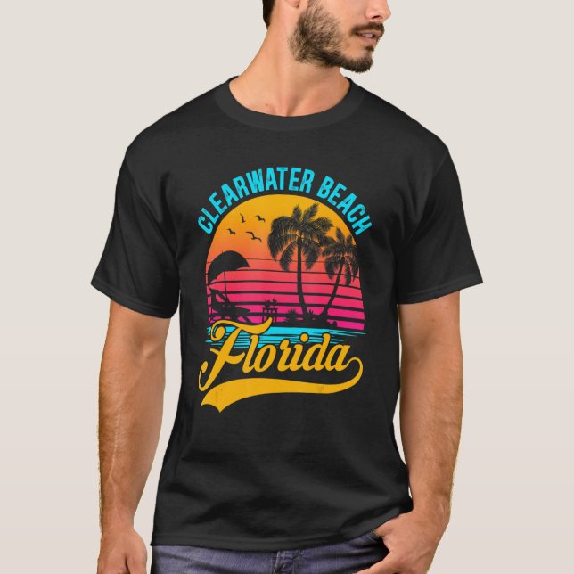 Camiseta Clearwater Beach Florida Palm Tree Island Retro Su (Anverso)