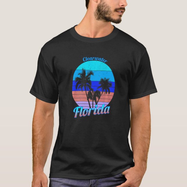 Camiseta Clearwater Beach Florida Palm Trepical Retro (Anverso)