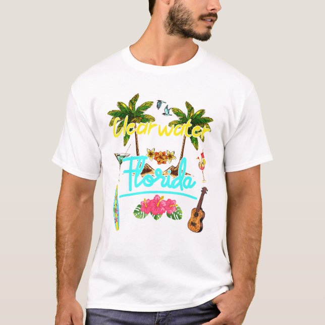 Camiseta Clearwater Florida Beach Summer Palm Surf Sun Set  (Anverso)