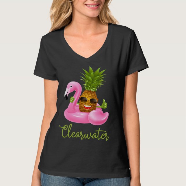 Camiseta Clearwater Florida Beach Tropical  Flamingo Pineap (Anverso)