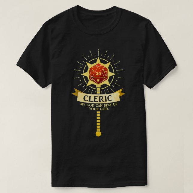Camiseta Clérigo Clase D20 Tabletop Dungeons RPG Dragons  (Diseño del anverso)