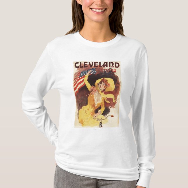 Camiseta Cleveland monta en bicicleta al chica americano en (Anverso)