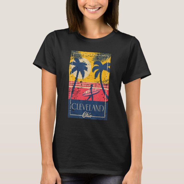 Camiseta Cleveland Ohio Retro Palm Trees Surf Distressed De (Anverso)
