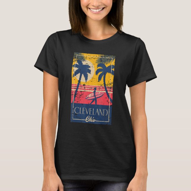 Camiseta Cleveland Ohio Retro Palm Trees Surf Trastornado D (Anverso)